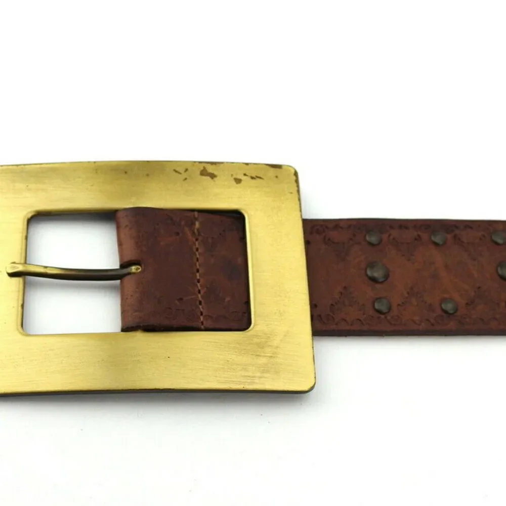 AUTH DOLCE & GABBANA belt Square Buckle Leather Gold Plated